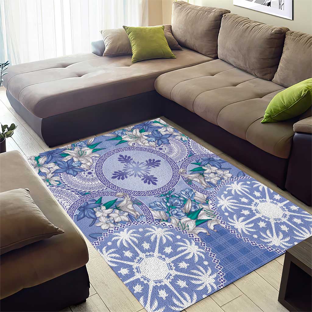Hawaii Violet Palaka Area Rug With Tapa Pattern Tropical Flowers - Polynesian Pride