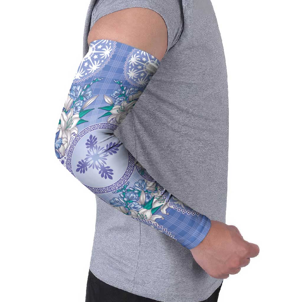 Hawaii Violet Palaka Arm Sleeves With Tapa Pattern Tropical Flowers - Polynesian Pride