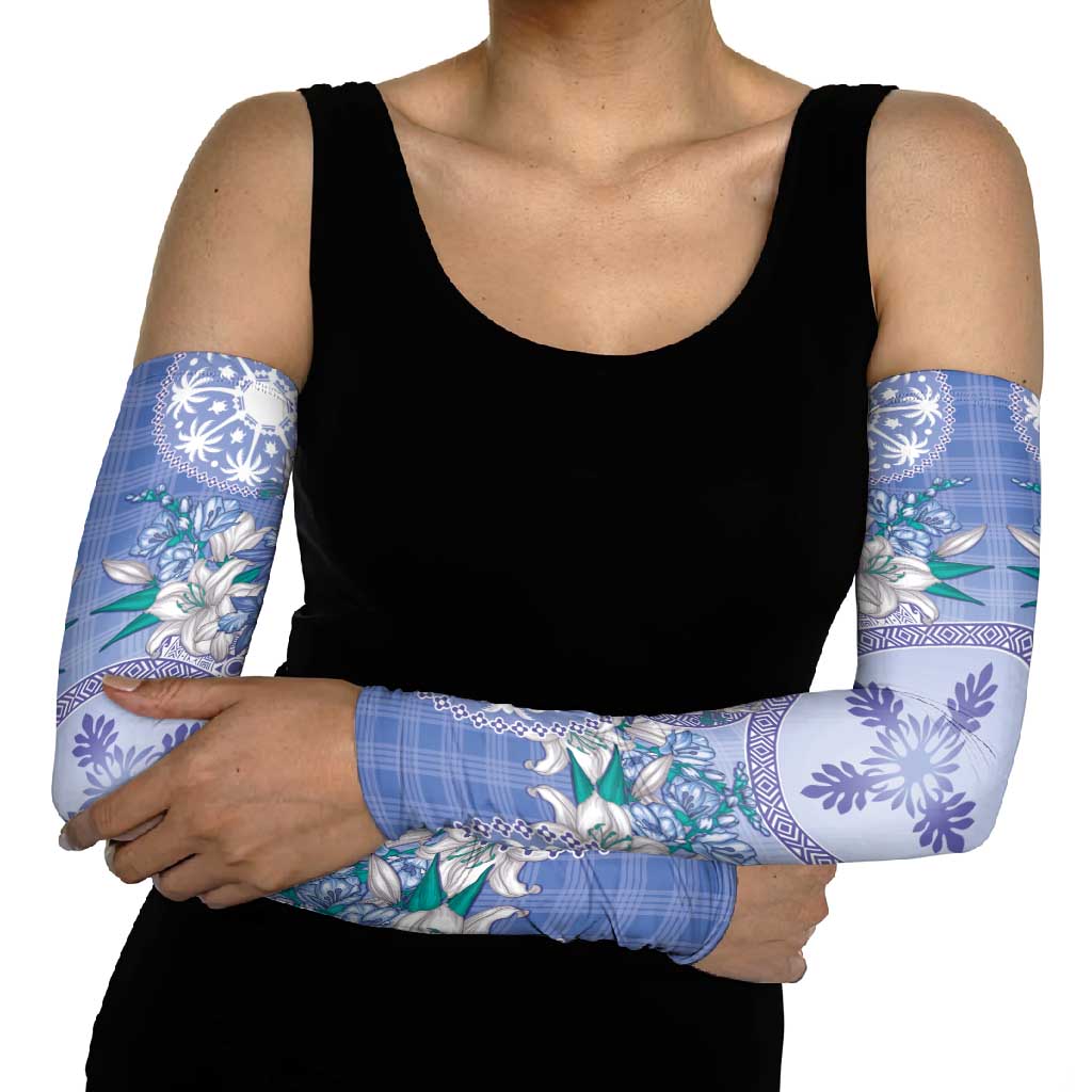 Hawaii Violet Palaka Arm Sleeves With Tapa Pattern Tropical Flowers - Polynesian Pride