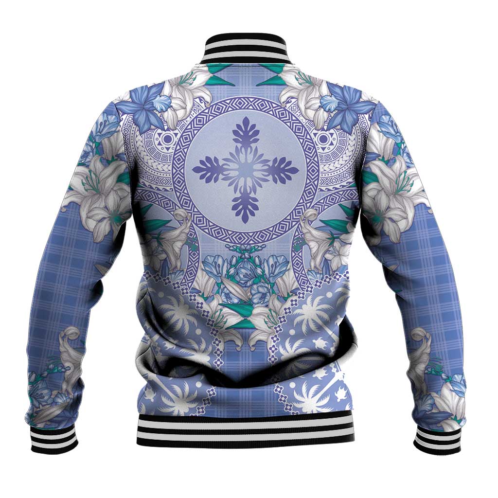 Hawaii Violet Palaka Baseball Jacket With Tapa Pattern Tropical Flowers - Polynesian Pride