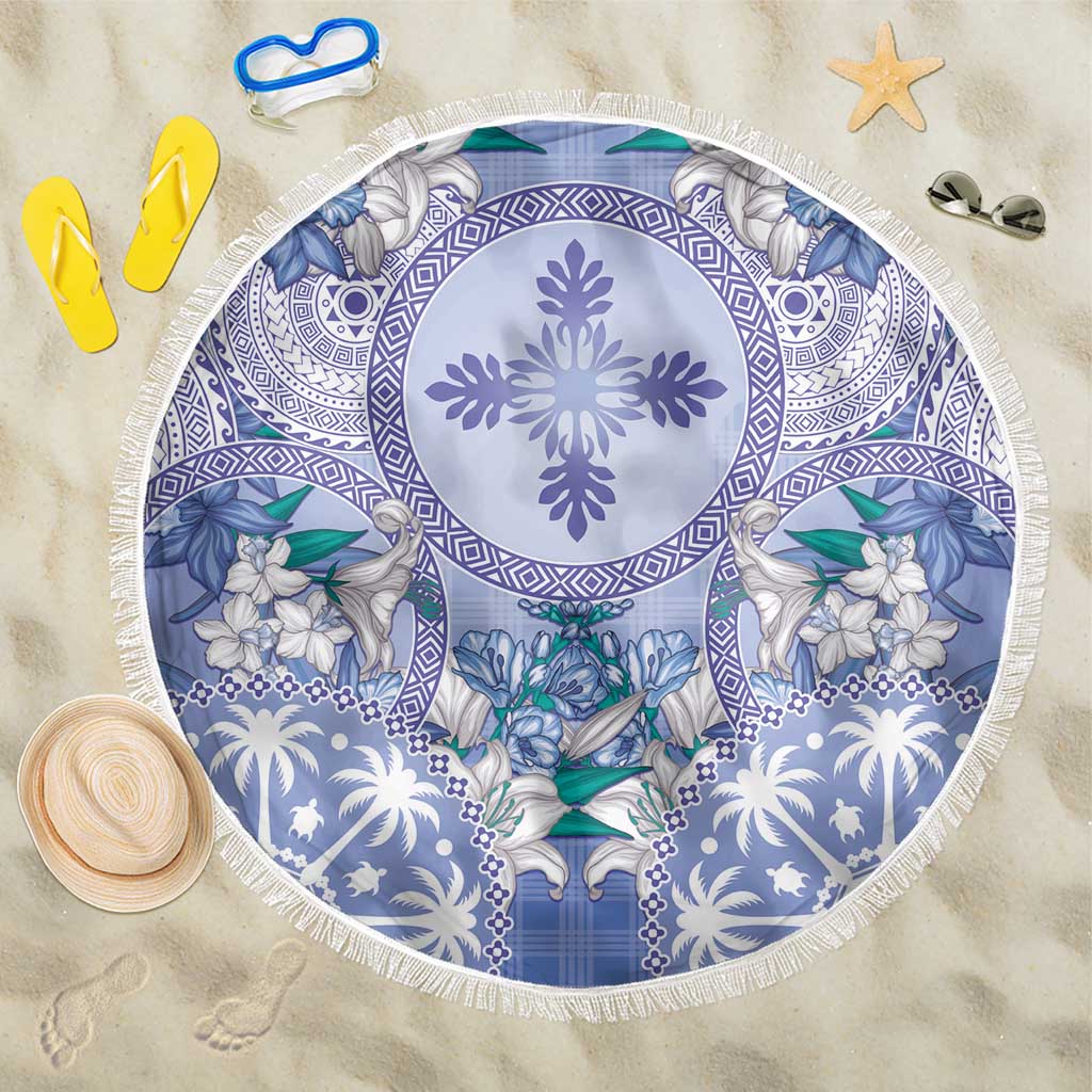 Hawaii Violet Palaka Beach Blanket With Tapa Pattern Tropical Flowers - Polynesian Pride