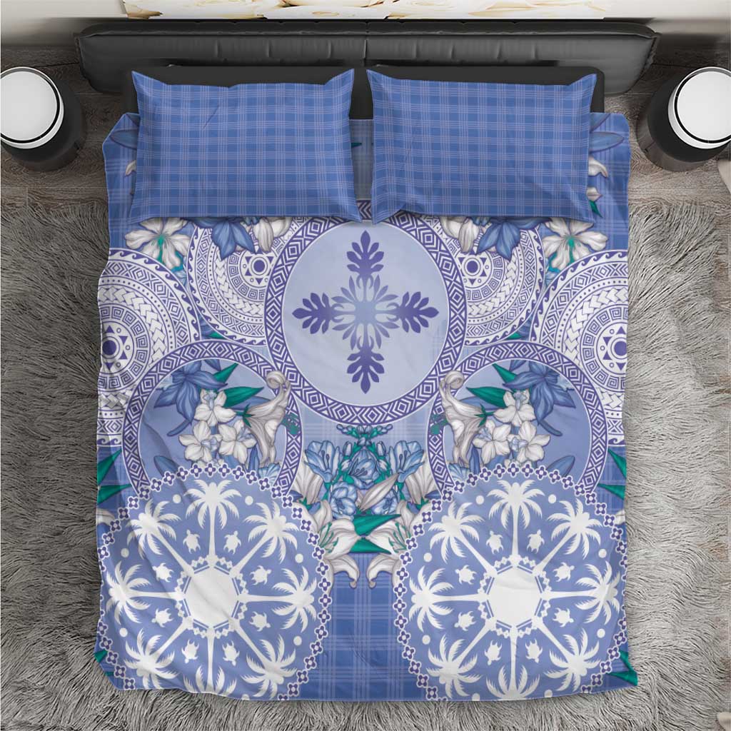 Hawaii Violet Palaka Bedding Set With Tapa Pattern Tropical Flowers - Polynesian Pride