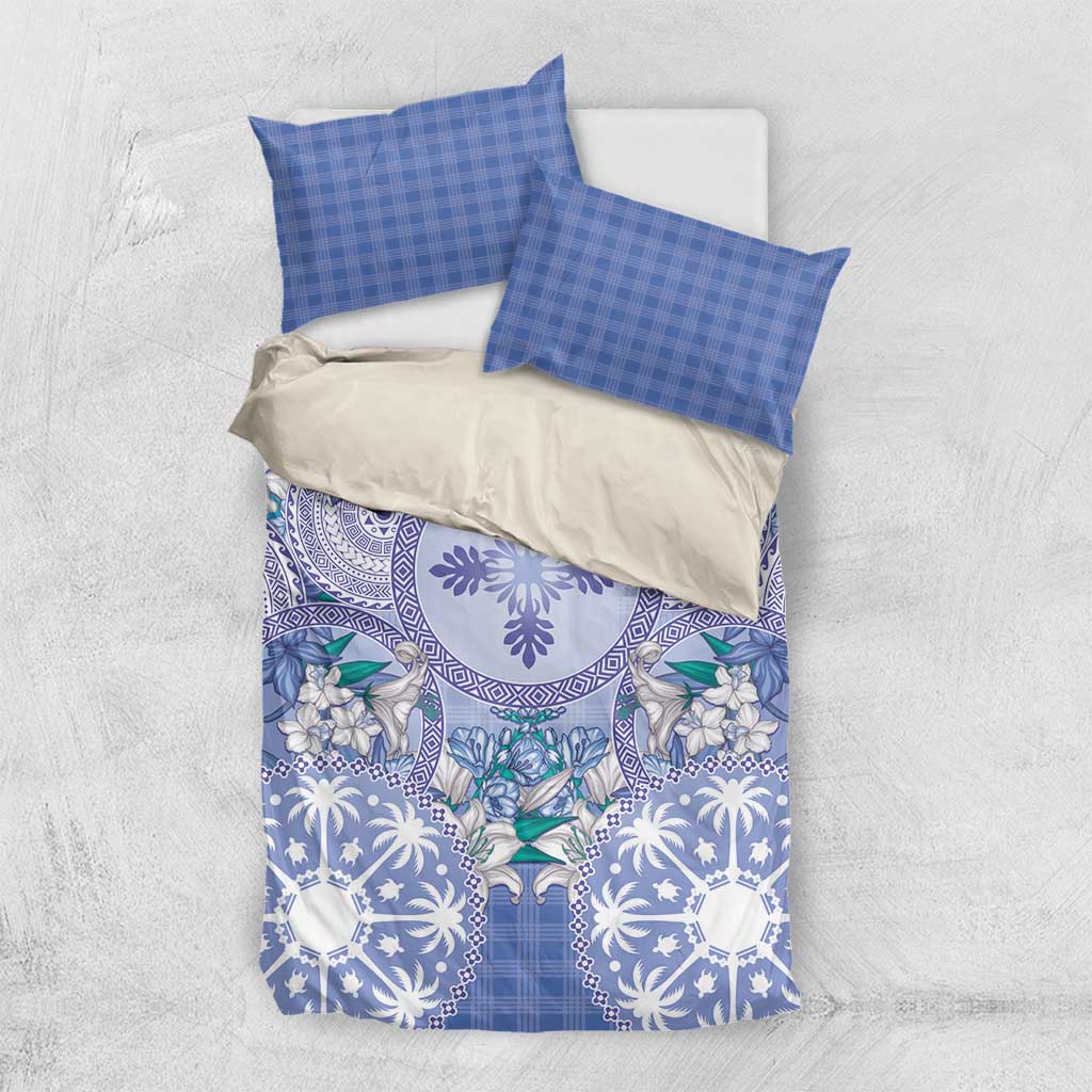 Hawaii Violet Palaka Bedding Set With Tapa Pattern Tropical Flowers - Polynesian Pride