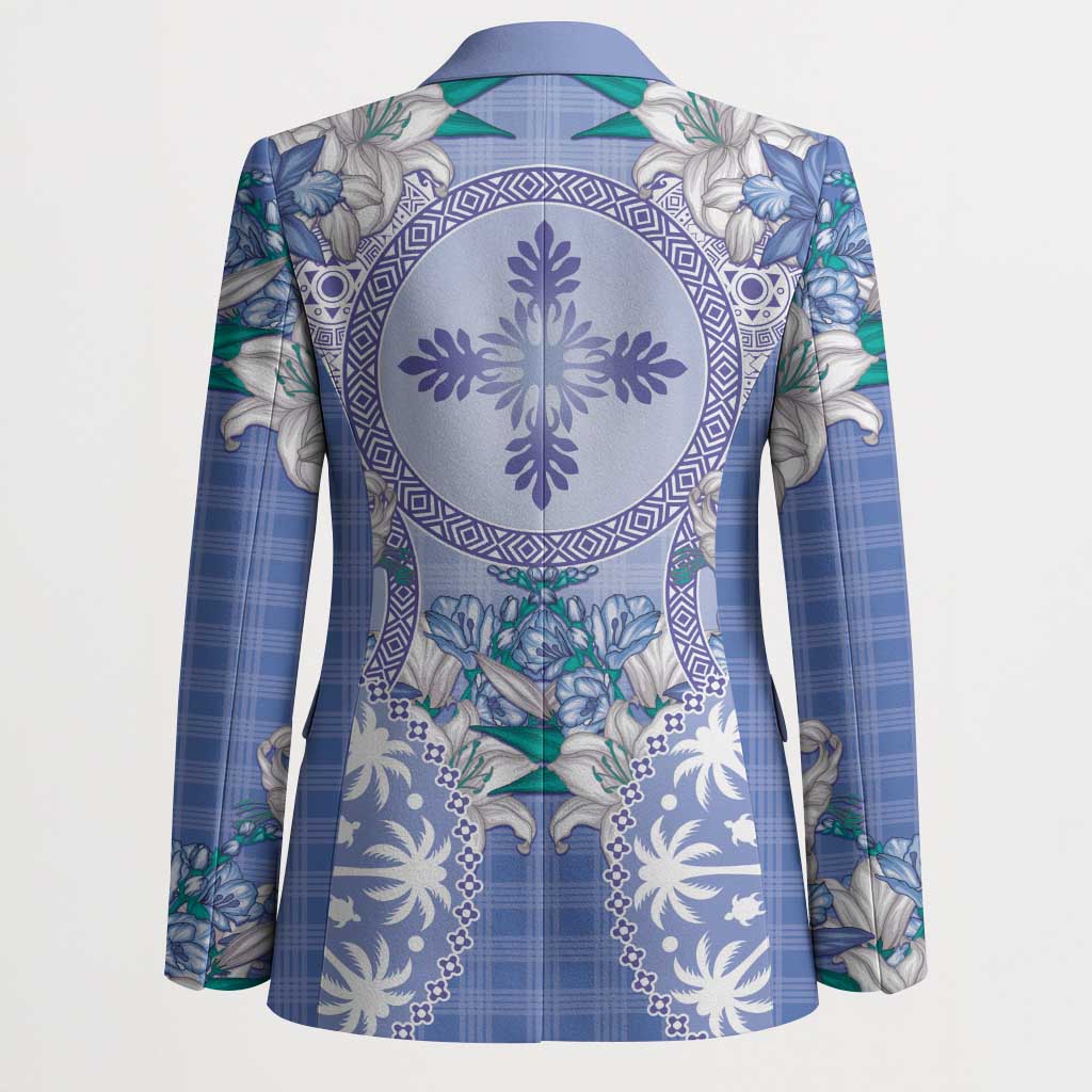 Hawaii Violet Palaka Blazer With Tapa Pattern Tropical Flowers - Polynesian Pride