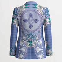 Hawaii Violet Palaka Blazer With Tapa Pattern Tropical Flowers - Polynesian Pride