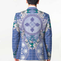 Hawaii Violet Palaka Blazer With Tapa Pattern Tropical Flowers - Polynesian Pride