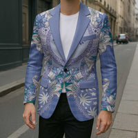Hawaii Violet Palaka Blazer With Tapa Pattern Tropical Flowers - Polynesian Pride