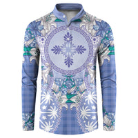Hawaii Violet Palaka Button Sweatshirt With Tapa Pattern Tropical Flowers - Polynesian Pride