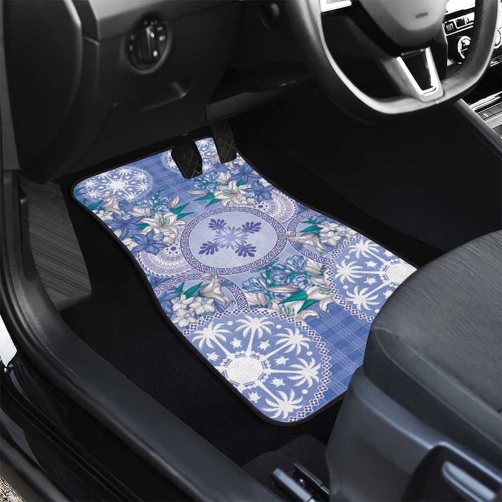 Hawaii Violet Palaka Car Mats With Tapa Pattern Tropical Flowers - Polynesian Pride