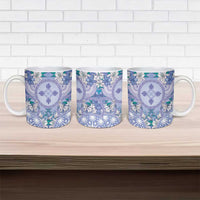 Hawaii Violet Palaka Ceramic Mug With Tapa Pattern Tropical Flowers - Polynesian Pride
