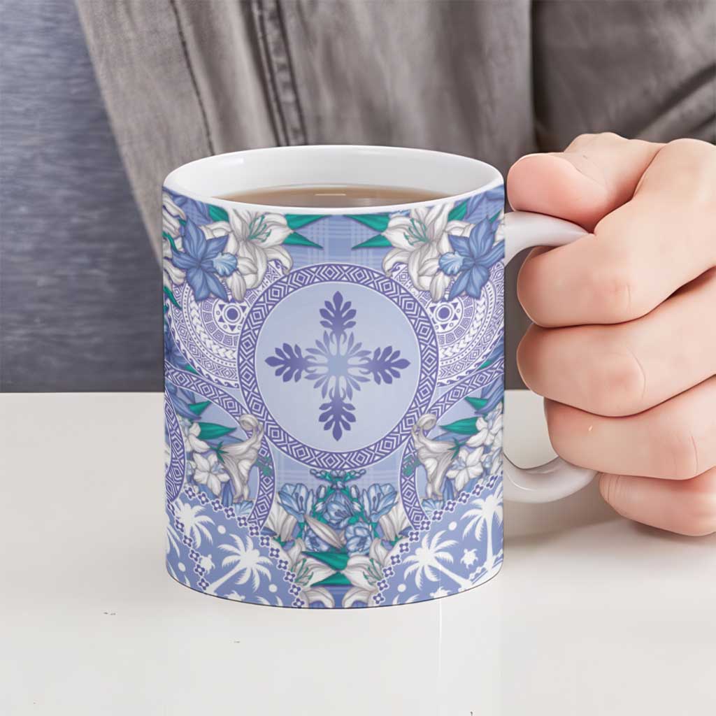 Hawaii Violet Palaka Ceramic Mug With Tapa Pattern Tropical Flowers - Polynesian Pride