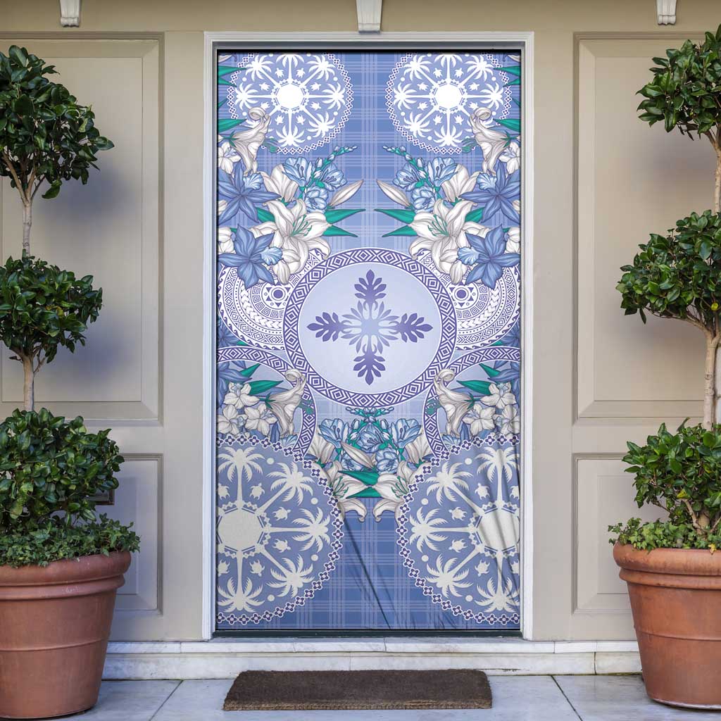 Hawaii Violet Palaka Door Cover With Tapa Pattern Tropical Flowers - Polynesian Pride