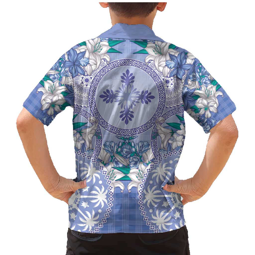 Hawaii Violet Palaka Family Matching Mermaid Dress and Hawaiian Shirt With Tapa Pattern Tropical Flowers - Polynesian Pride