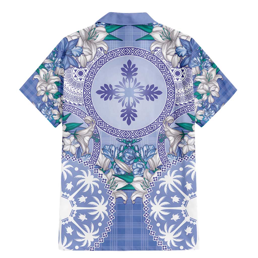 Hawaii Violet Palaka Family Matching Mermaid Dress and Hawaiian Shirt With Tapa Pattern Tropical Flowers - Polynesian Pride