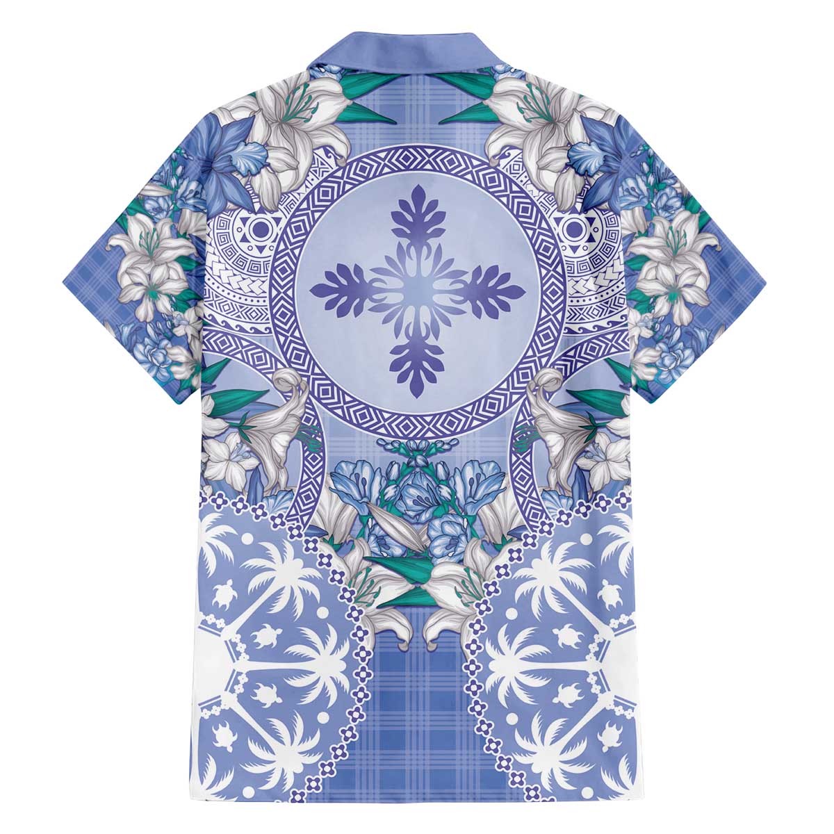 Hawaii Violet Palaka Family Matching Off The Shoulder Long Sleeve Dress and Hawaiian Shirt With Tapa Pattern Tropical Flowers - Polynesian Pride