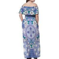 Hawaii Violet Palaka Family Matching Off Shoulder Maxi Dress and Hawaiian Shirt With Tapa Pattern Tropical Flowers - Polynesian Pride