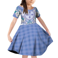 Hawaii Violet Palaka Family Matching Off Shoulder Short Dress and Hawaiian Shirt With Tapa Pattern Tropical Flowers - Polynesian Pride