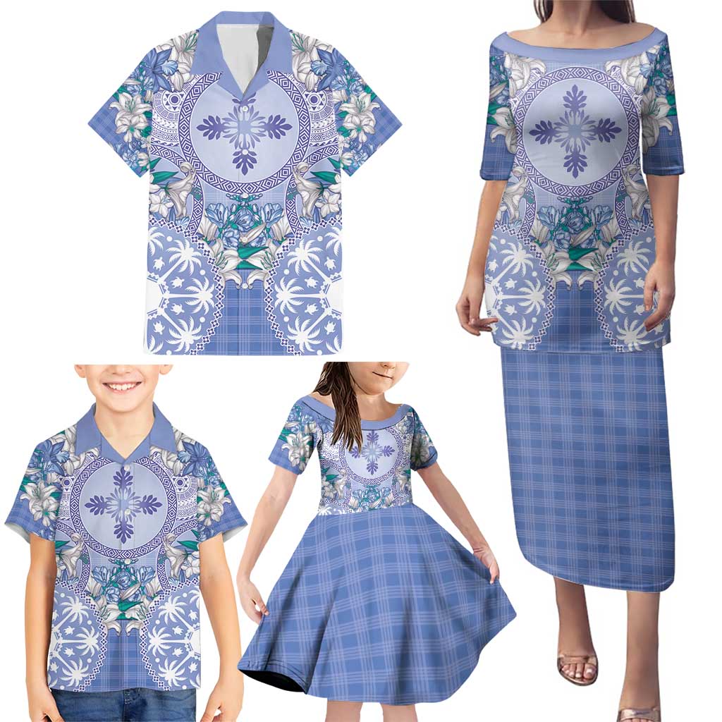 Hawaii Violet Palaka Family Matching Puletasi and Hawaiian Shirt With Tapa Pattern Tropical Flowers - Polynesian Pride
