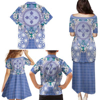 Hawaii Violet Palaka Family Matching Puletasi and Hawaiian Shirt With Tapa Pattern Tropical Flowers - Polynesian Pride