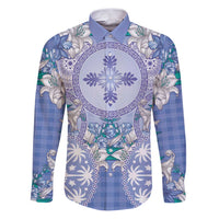 Hawaii Violet Palaka Family Matching Puletasi and Hawaiian Shirt With Tapa Pattern Tropical Flowers - Polynesian Pride