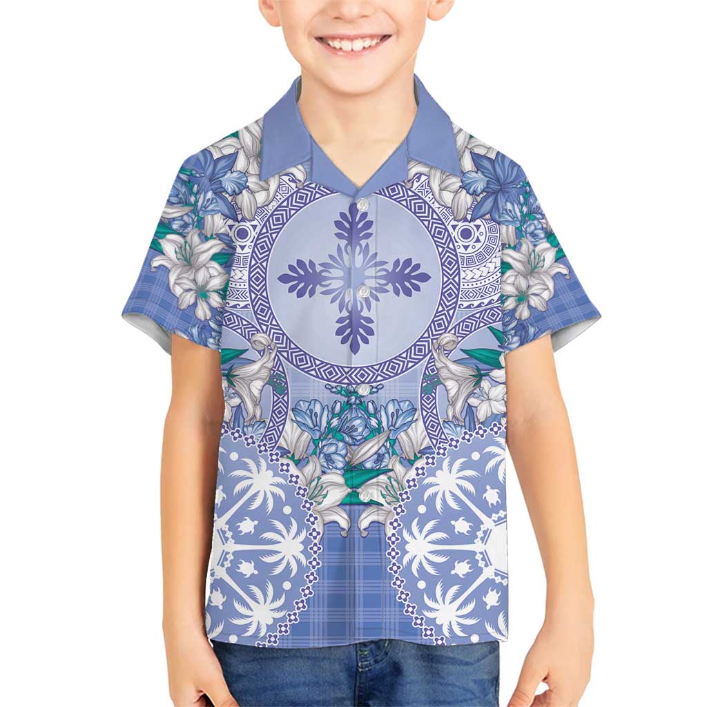 Hawaii Violet Palaka Family Matching Puletasi and Hawaiian Shirt With Tapa Pattern Tropical Flowers - Polynesian Pride