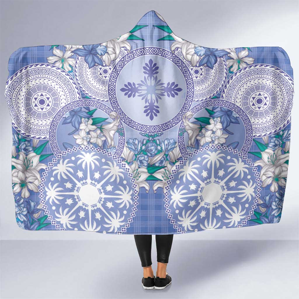 Hawaii Violet Palaka Hooded Blanket With Tapa Pattern Tropical Flowers - Polynesian Pride