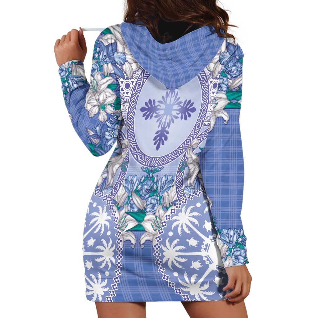 Hawaii Violet Palaka Hoodie Dress With Tapa Pattern Tropical Flowers - Polynesian Pride