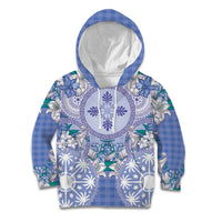 Hawaii Violet Palaka Kid Hoodie With Tapa Pattern Tropical Flowers - Polynesian Pride