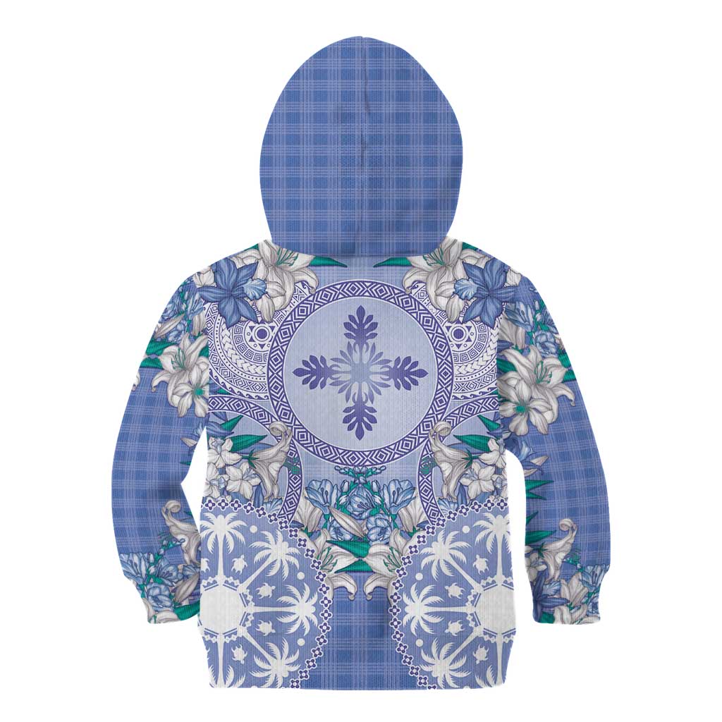 Hawaii Violet Palaka Kid Hoodie With Tapa Pattern Tropical Flowers - Polynesian Pride