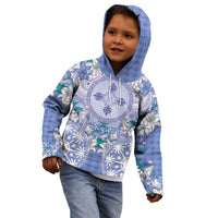Hawaii Violet Palaka Kid Hoodie With Tapa Pattern Tropical Flowers - Polynesian Pride