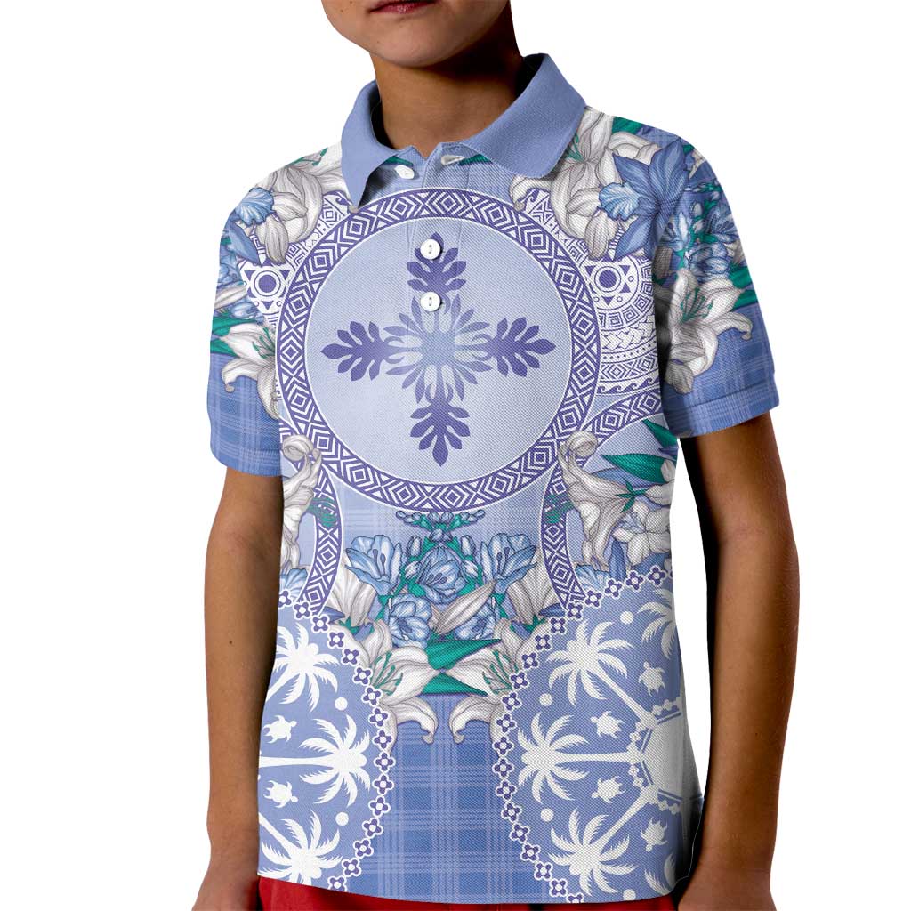 Hawaii Violet Palaka Kid Polo Shirt With Tapa Pattern Tropical Flowers - Polynesian Pride