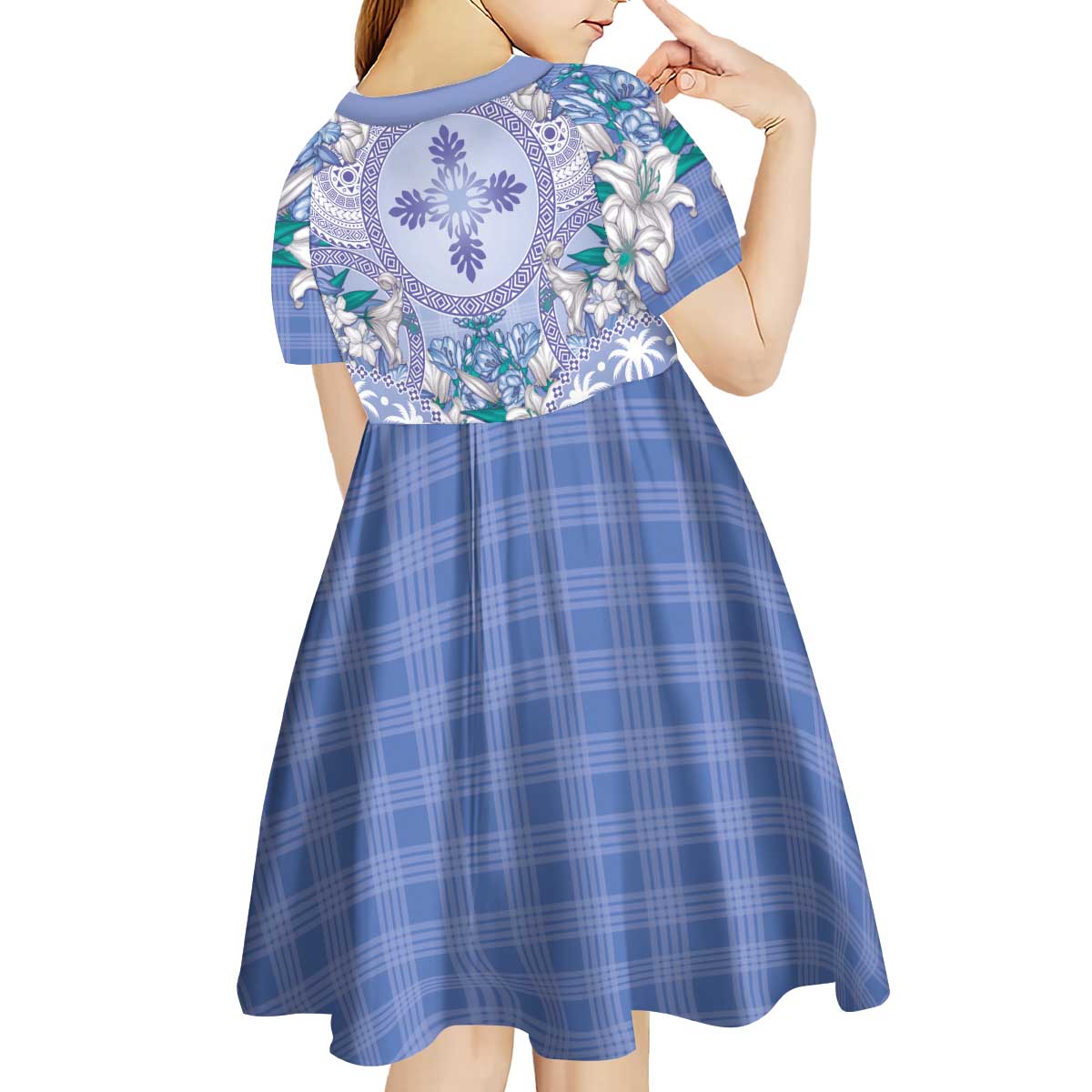 Hawaii Violet Palaka Kid Short Sleeve Dress With Tapa Pattern Tropical Flowers - Polynesian Pride