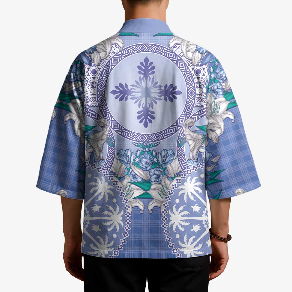 Hawaii Violet Palaka Kimono With Tapa Pattern Tropical Flowers - Polynesian Pride