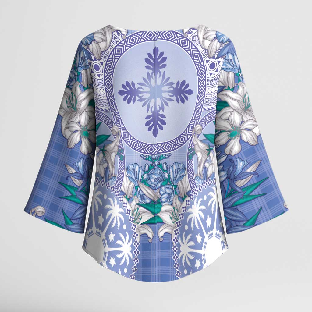 Hawaii Violet Palaka Kimono Sleeve Blouse With Tapa Pattern Tropical Flowers - Polynesian Pride