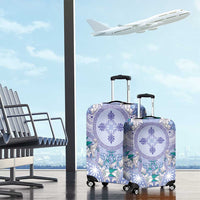 Hawaii Violet Palaka Luggage Cover With Tapa Pattern Tropical Flowers - Polynesian Pride