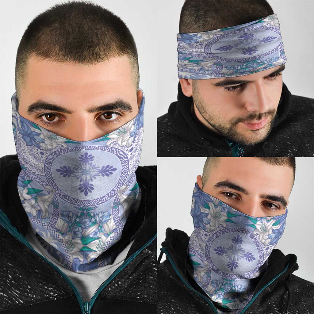 Hawaii Violet Palaka Neck Gaiter With Tapa Pattern Tropical Flowers - Polynesian Pride