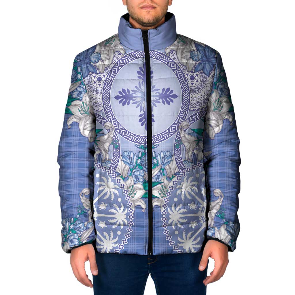Hawaii Violet Palaka Padded Jacket With Tapa Pattern Tropical Flowers - Polynesian Pride