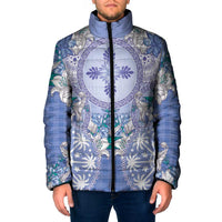 Hawaii Violet Palaka Padded Jacket With Tapa Pattern Tropical Flowers - Polynesian Pride