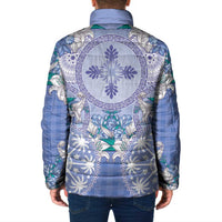 Hawaii Violet Palaka Padded Jacket With Tapa Pattern Tropical Flowers - Polynesian Pride