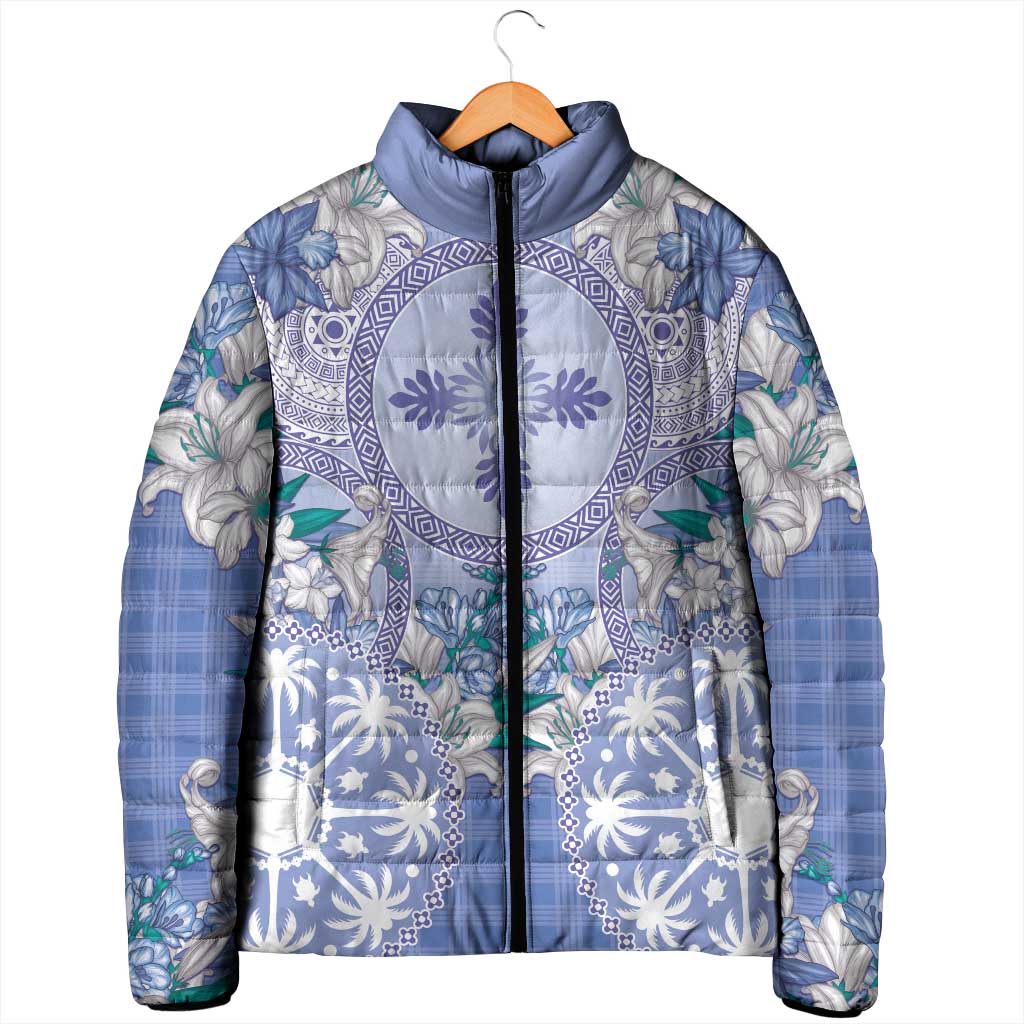 Hawaii Violet Palaka Padded Jacket With Tapa Pattern Tropical Flowers - Polynesian Pride