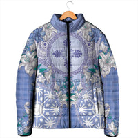 Hawaii Violet Palaka Padded Jacket With Tapa Pattern Tropical Flowers - Polynesian Pride