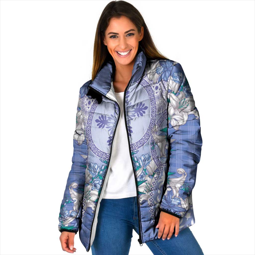 Hawaii Violet Palaka Padded Jacket With Tapa Pattern Tropical Flowers - Polynesian Pride