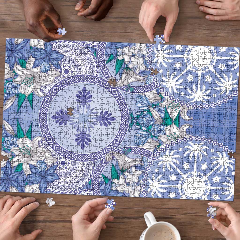 Hawaii Violet Palaka Puzzle With Tapa Pattern Tropical Flowers - Polynesian Pride