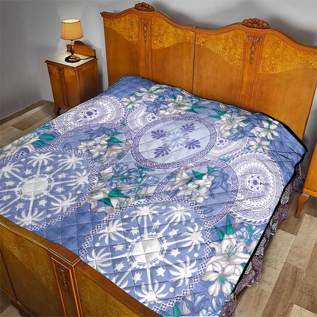 Hawaii Violet Palaka Quilt With Tapa Pattern Tropical Flowers - Polynesian Pride