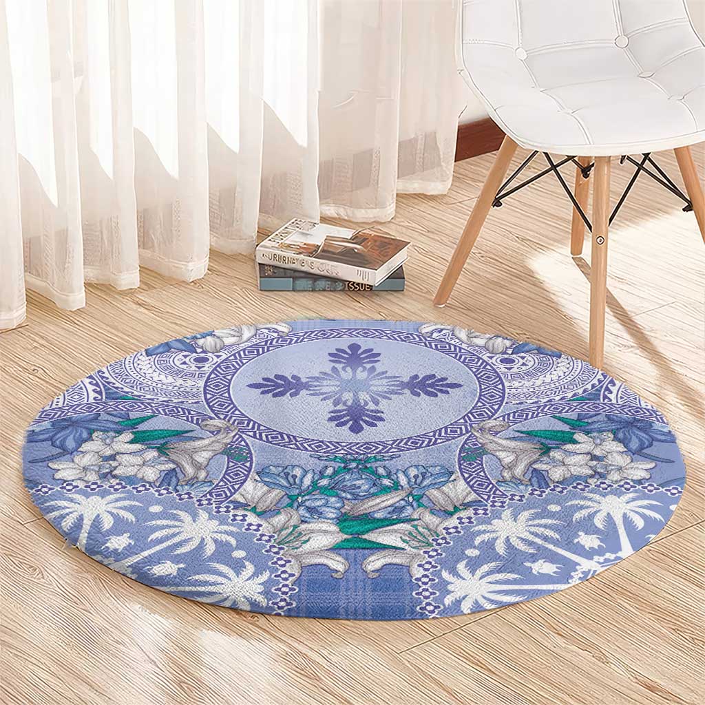 Hawaii Violet Palaka Round Carpet With Tapa Pattern Tropical Flowers - Polynesian Pride