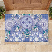 Hawaii Violet Palaka Rubber Doormat With Tapa Pattern Tropical Flowers - Polynesian Pride
