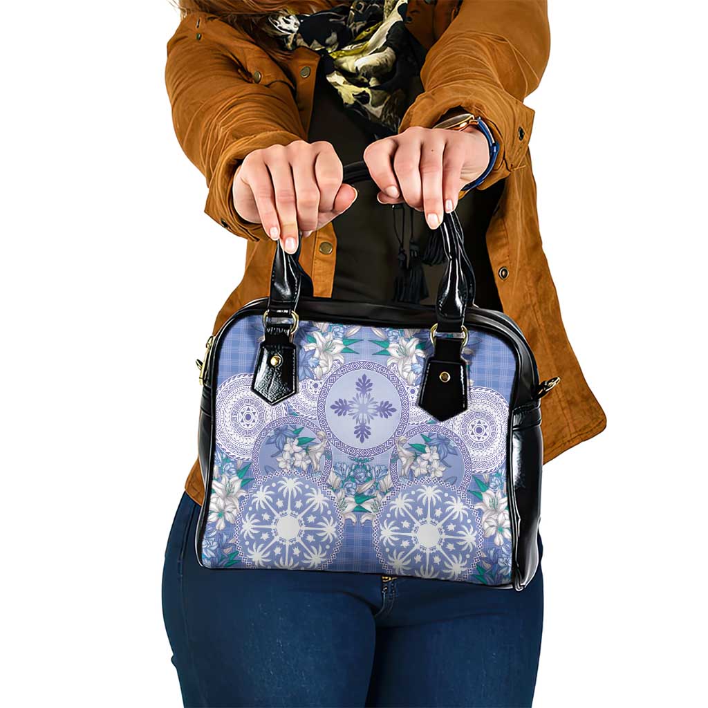 Hawaii Violet Palaka Shoulder Handbag With Tapa Pattern Tropical Flowers - Polynesian Pride