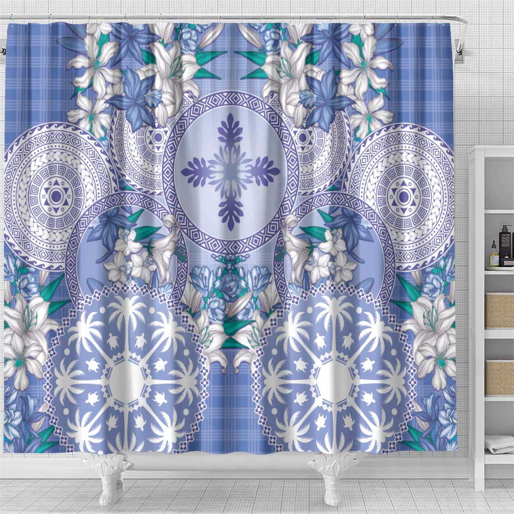 Hawaii Violet Palaka Shower Curtain With Tapa Pattern Tropical Flowers - Polynesian Pride