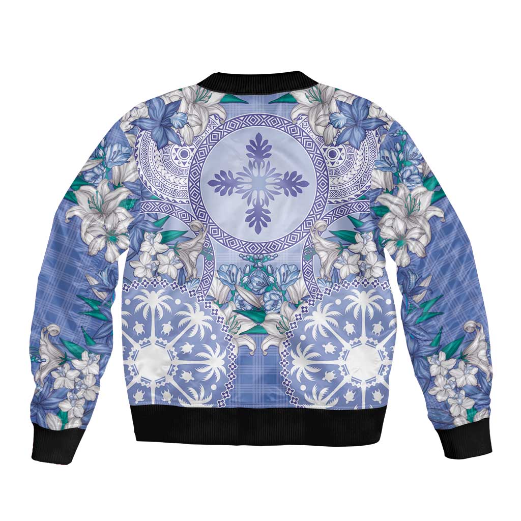 Hawaii Violet Palaka Sleeve Zip Bomber Jacket With Tapa Pattern Tropical Flowers - Polynesian Pride
