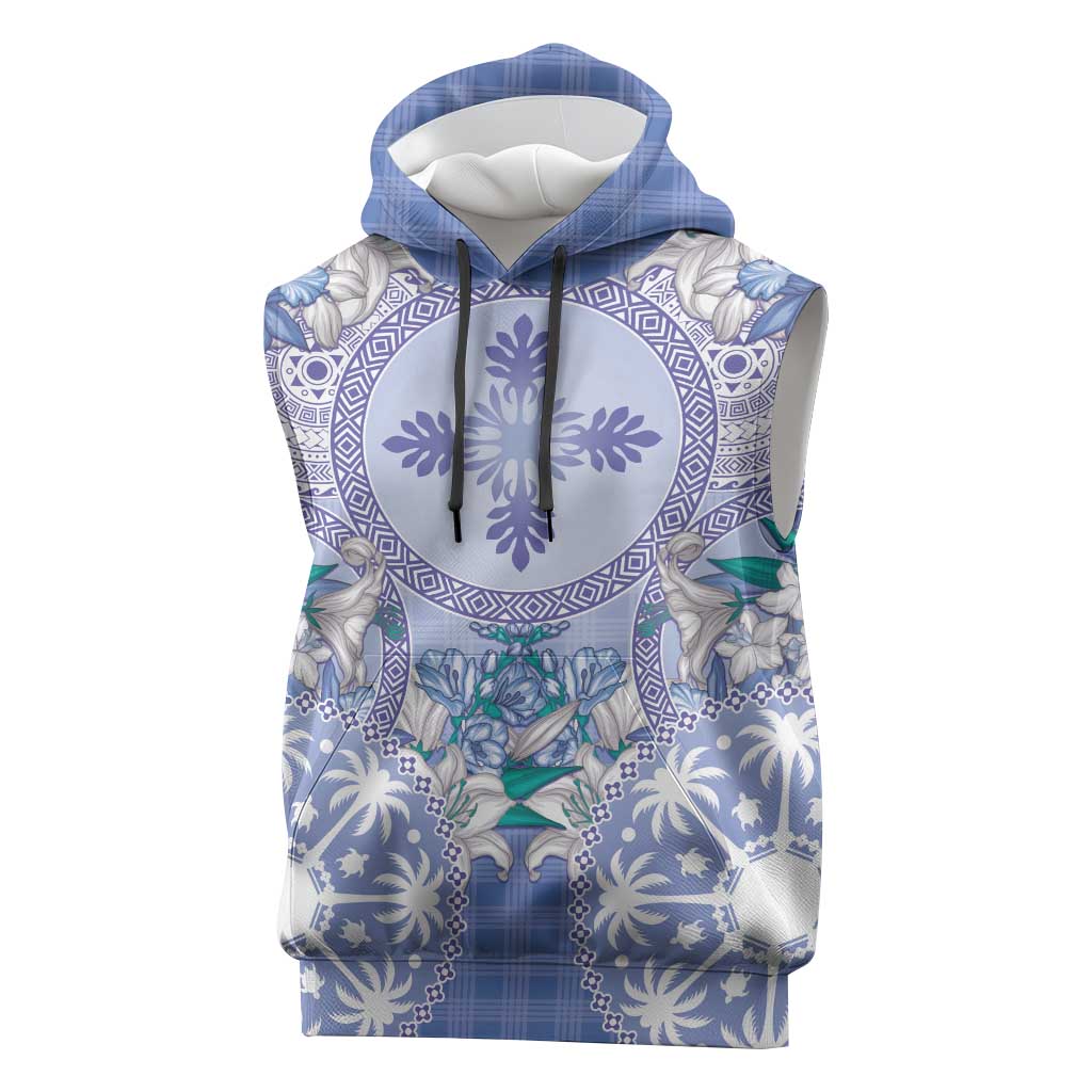 Hawaii Violet Palaka Sleeveless Hoodie With Tapa Pattern Tropical Flowers - Polynesian Pride